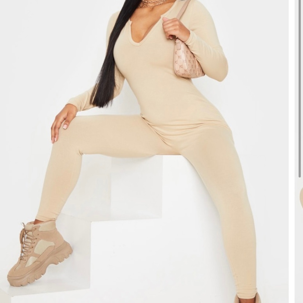 Stone seamless cotton elastane v neck jumpsuit